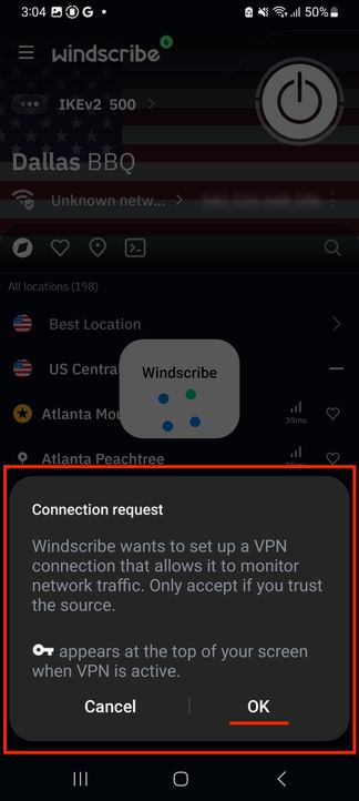 Permissions prompt